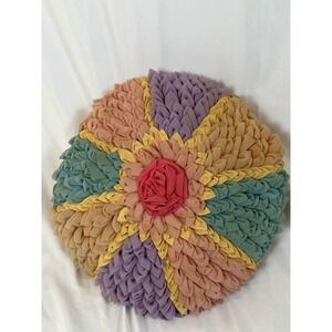 Vintage 60-70's Grandma 12" Homemade Round Ottoman Damask Ethnic Pillow